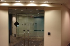 Quorum door window lettering